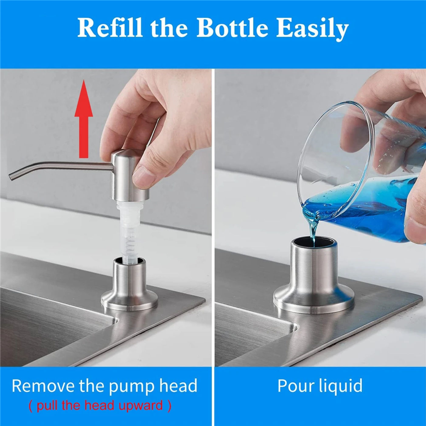 Description Picture 3 of item350ml / 500ml Bottle Liquid Soap Dispenser Durable Stainless Steel Pump Kitchen Sink Tools Home Use Product