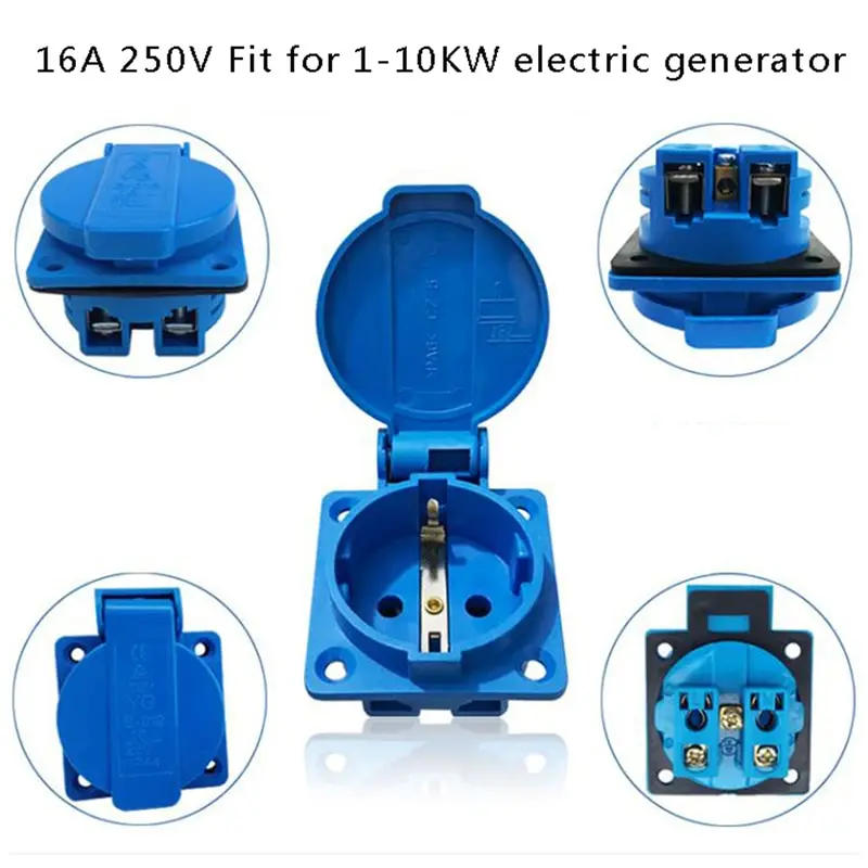 Description Picture 2 of itemIndustrial Waterproof Socket EU Socket Copper Contact Body 220V 16A Gasoline Generator Two-hole Plug All Copper EU Plug Socket