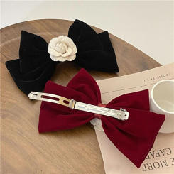 Cute Bow Knot Camellia Black Wome Hair Accessories Flower Hairpin Korean Style Hair Clip Girls Spring Clip Big Bow Hairpin