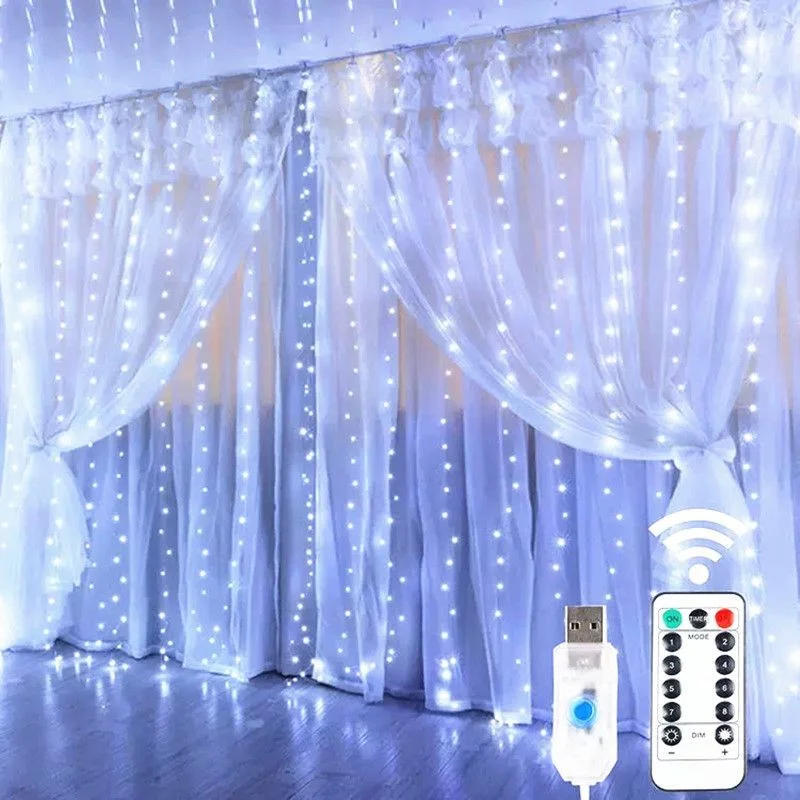 Description Picture 6 of item6M LED Garland Curtain Lights 8 Modes Remote Control Fairy Lights String Wedding Christmas Decor for Home Ramadan Festival Lamp