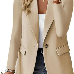 2025 New Women's Fashion Solid Button Suit Coat Lapel Long Sleeve Hatless Casual Coat/Jacket Oversized Work Office Business