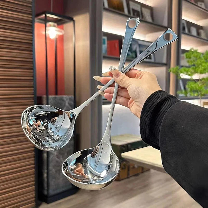 Description Picture 3 of itemStainless Steel Spoon Long Handle Soup Spoons For Hot Pot Scoops Colander Home Kitchen Tableware Cooking Essential Tools