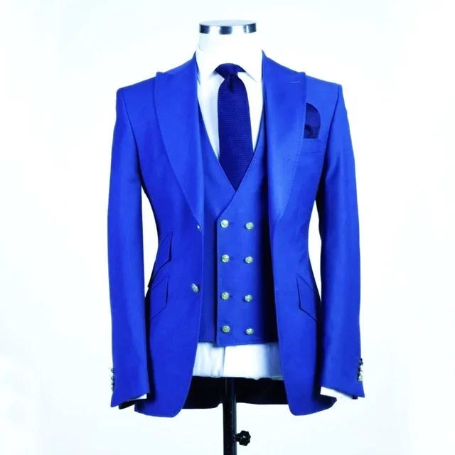 Description Picture 2 of itemRoyal Blue Groom Tuxedos Peak Lapel Men Suits Wedding Best Man Blazer ( Jacket+Pants+Vest)