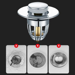 Universal Pop-Up Bathroom Sink Stopper Odor-Resistant Press-To-Close Drain Plug for Washbasin Accessories Hair Catcher Strainer