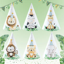 Jungle Animals Party Paper Hats Happy Birthday Party Decoration Kids Safari Animal Wild One Birthday Decor Supplies Baby Shower
