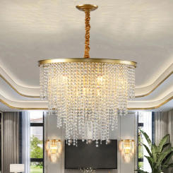 Luxury gold LED crystal chandelier living room dining room circular villa hall hotel restaurant home decoration bedroom glossy