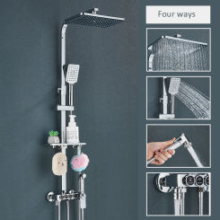 Thermostatic Shower Faucet Bathroom Faucet Set Hot Cold Mixer Tap Shower System Free Shelf Bathtub Tap Bath Crane Wall Mounted