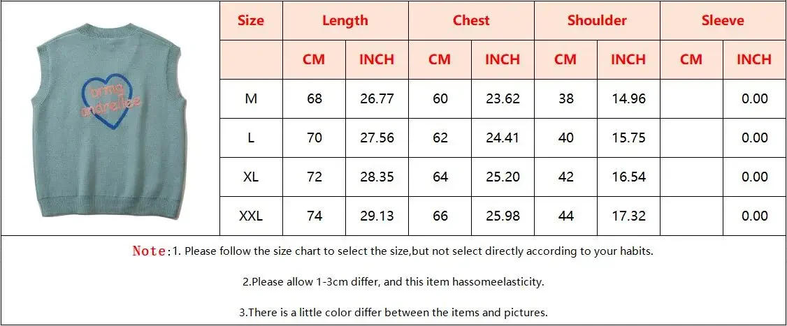 Description Picture 2 of itemWinter Men Harajuku Sweater Vest Letters Heart Loose Sleeveless V-neck Pullover Women Japanese College Style Tops Streetwear New