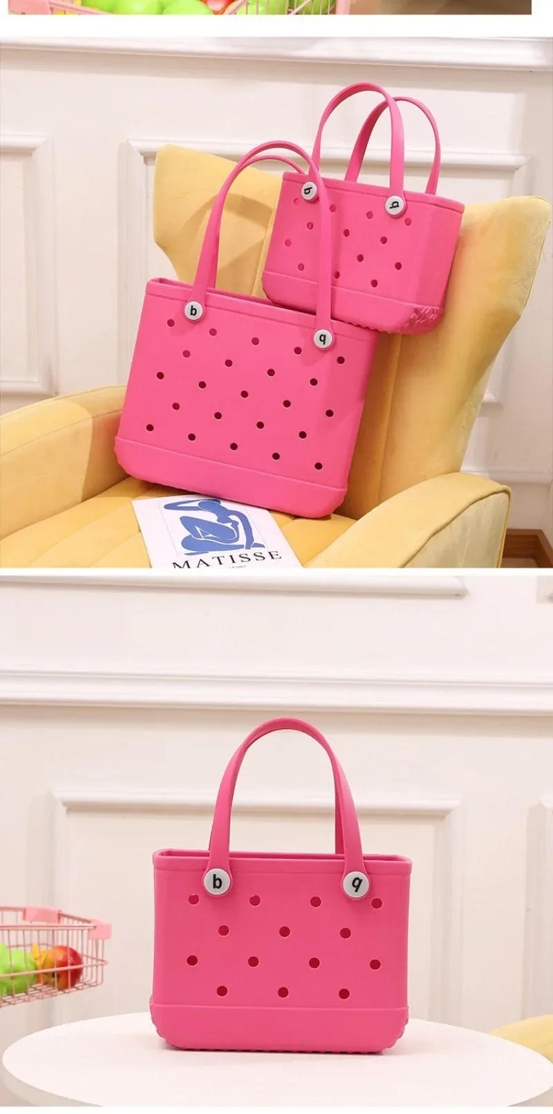 Description Picture 5 of itemEVA Waterproof Summer Storage Basket Mini Kid Beach Bogg Bag Women Shopping Bag Picnic Rubber Jelly Tote Bogg Bag Kid Purses