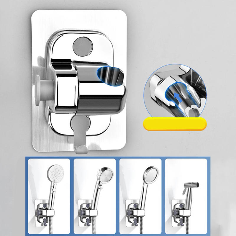 Description Picture 5 of itemNo-Punch Wallhanging Adjustable Shower Head Holder With Hook° Rotation Home Bathroom Accessories