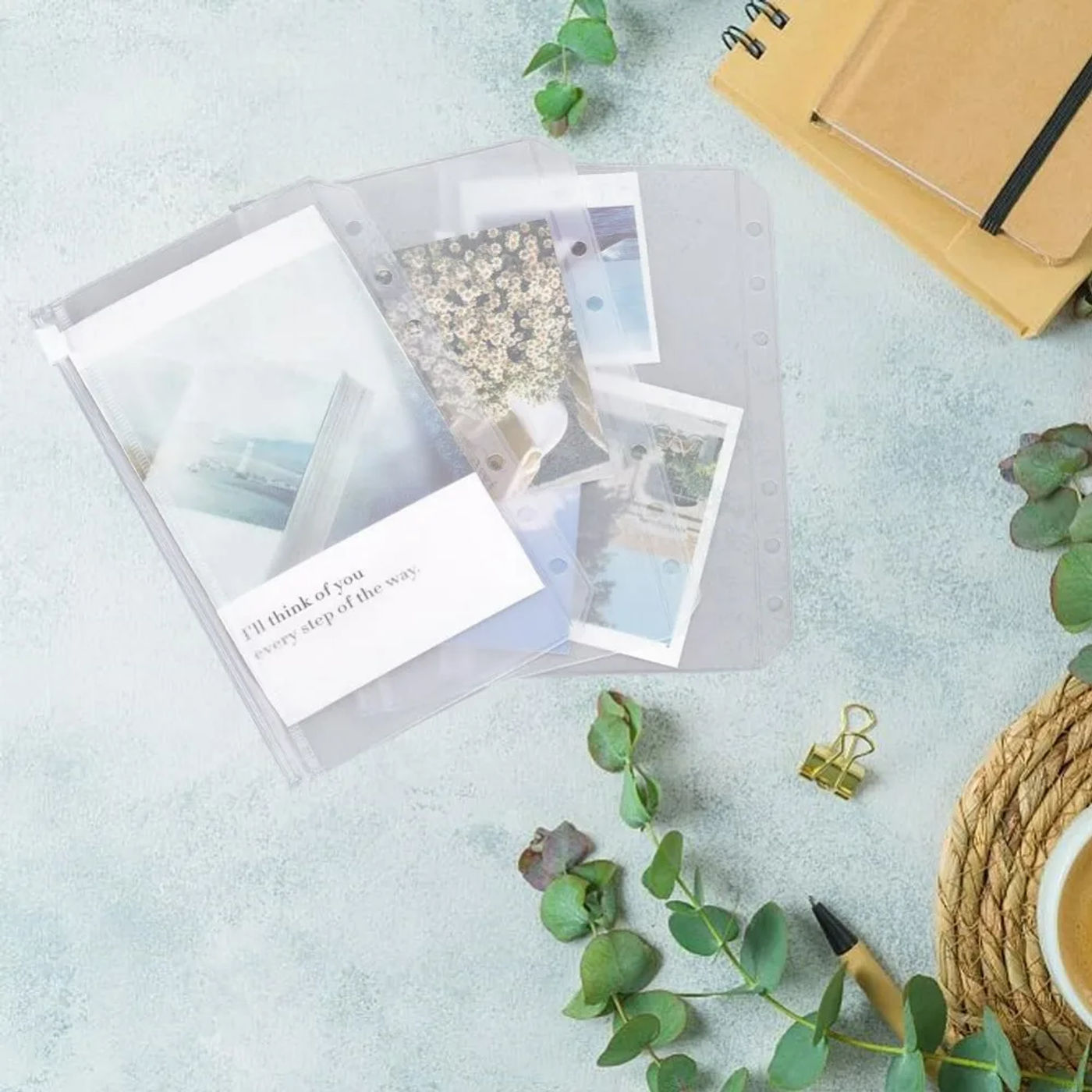 Description Picture 6 of item12Pcs A6 Binder Pockets Clear Cash Envelopes Clear Zipper Folders Loose Leaf Bags Waterproof PVC Sheet Protectors 6 Holes