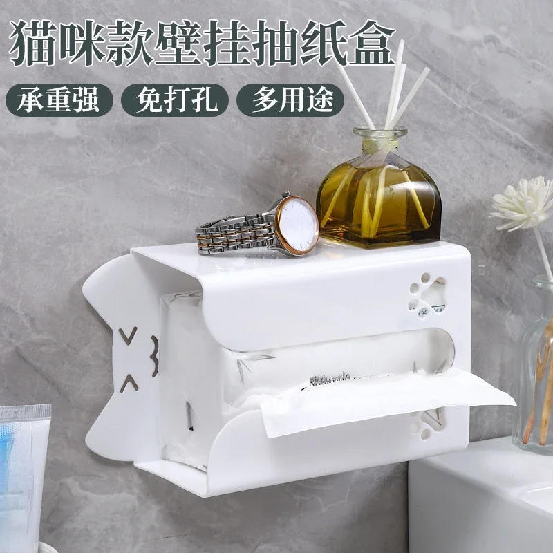 Description Picture 5 of itemWall Mounted Tissue Box Cute Cartoon Paper Holder Punch-Free Tissue Racks Kitchen Napkin Storage Rack Bathroom Toilet Accessorie