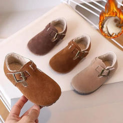 Korean Fashion Girls Retro Cotton Shoes Winter Thick Plush Warm Infant Children Boots Spring Autumn Simple Versatile Baby Shoes
