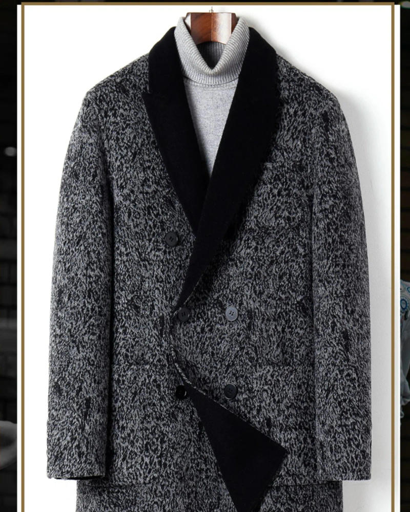 Description Picture 3 of itemAutumn Winter Jacket Men 80% Wool Coat Fashion Double Breasted Suit Collar Jacquard Face Woolen Jackets and Coats Abrigos