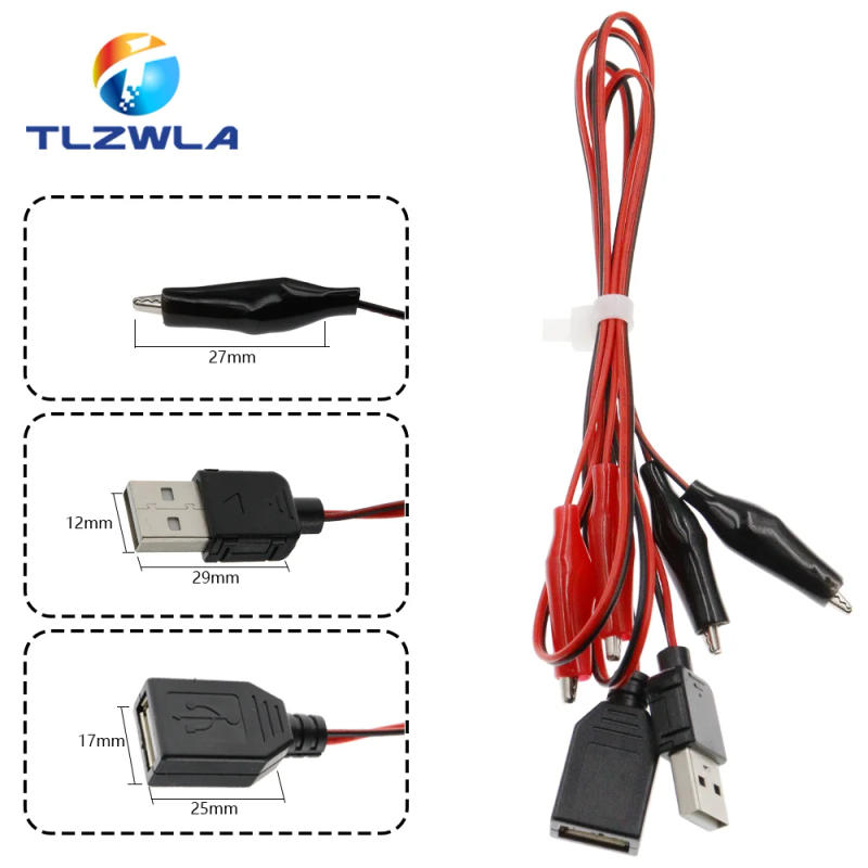 Description Picture 3 of itemAlligator Test Clips Clamp to USB Male Female Connector Power Supply Adapter Wire 58cm Cable Red and Black