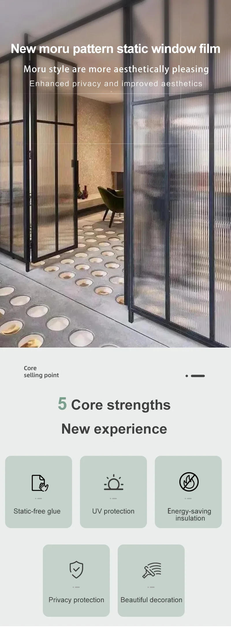 Description Picture 2 of itemMul-size Simple Style Moru Static Pvc Glass Decorative Window Film for House Stained Glass Vinyl Translucent Window Stickers