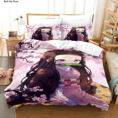 Hot Kamado Nezuko Bedding Sets Anime Demon Slayer Bedspread for Teens Girls Cartoon Twin Single Queen King Full Duvet Cover Set