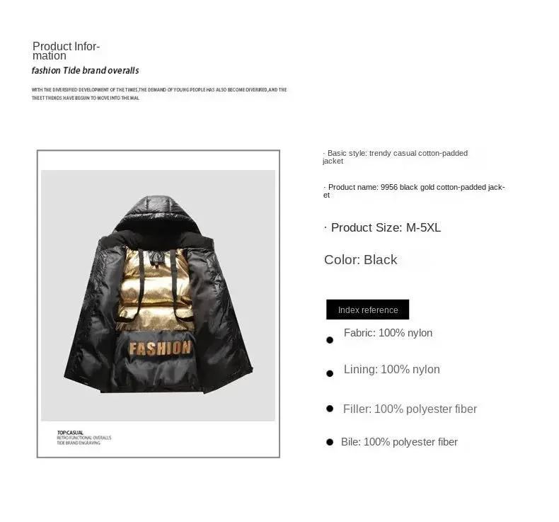 Description Picture 3 of itemHigh Quality Luxury Men's Winter Fashion Casual Thicken Jacket Cotton Parka Coats Hooded Windproof Warm Plus Trend Men Clothing