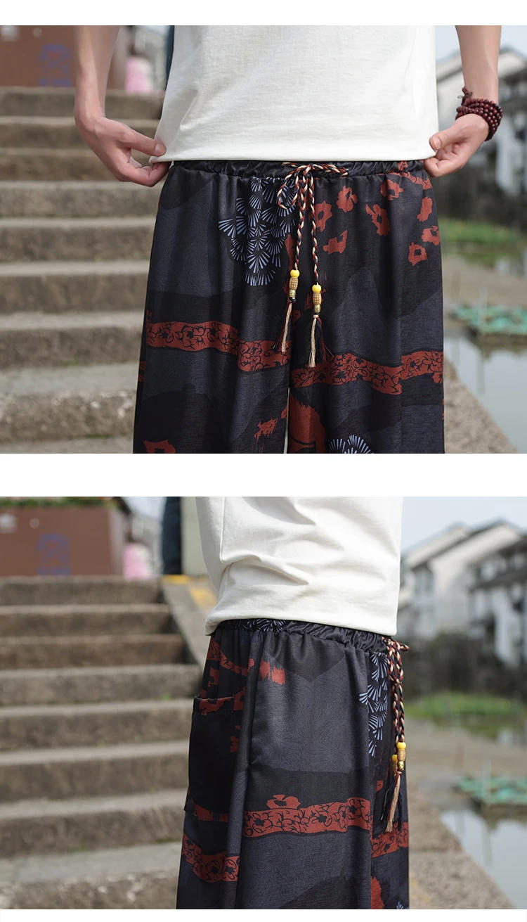 Description Picture 4 of item2024 New Men's Chinese Style Summer Thin Beach Pants Large Size Leisure Seven Loose Radish Pants