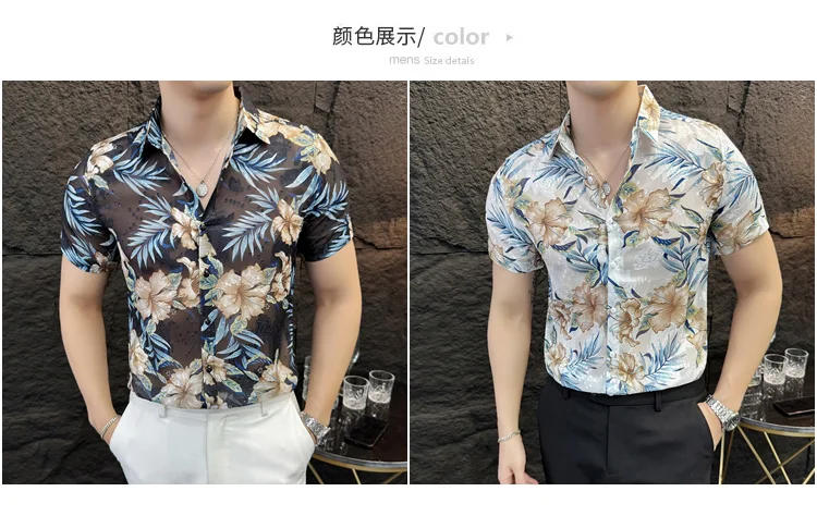 Description Picture 3 of itemBrand Clothing Male High Quality Short Sleeve Shirt for Summer Men Printed Lapel Cut-out Shirts Plus Size 4XL-M