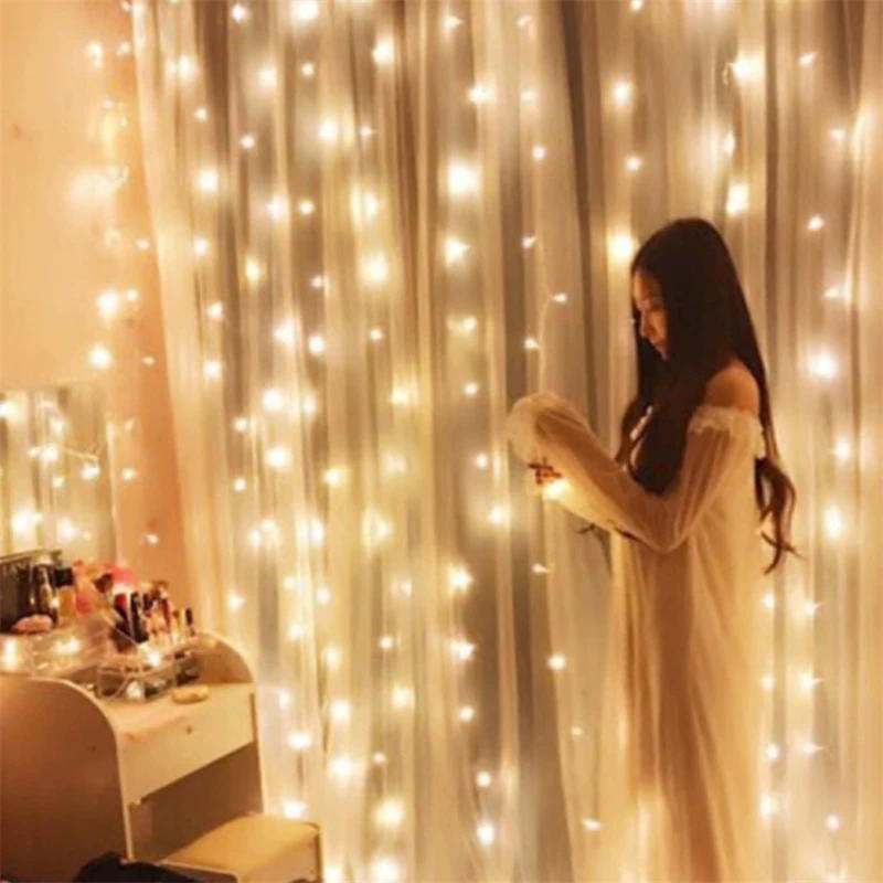Description Picture 3 of item1pc Christmas Curtain LED String Lights with Remote Control USB Plug Hanging Light Decor Wedding Bedroom Holiday New Year 2025