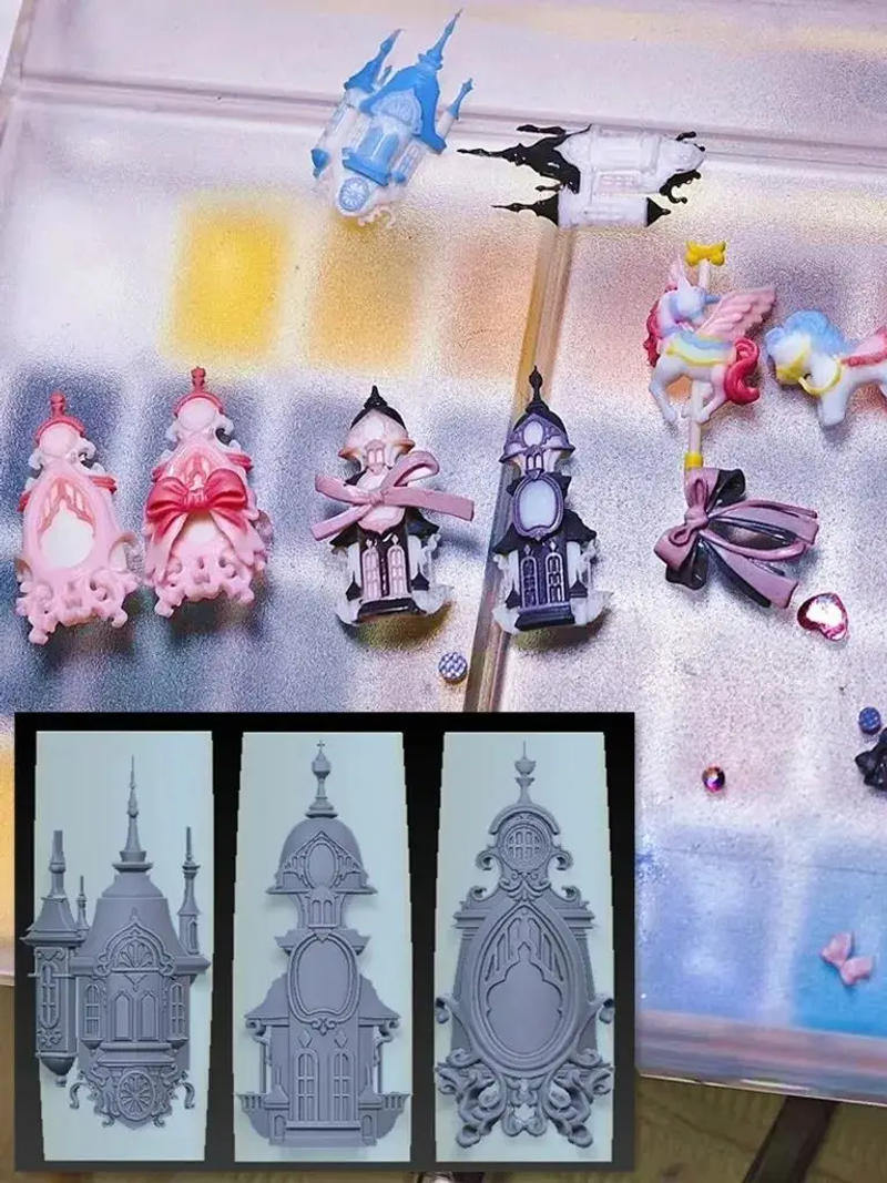 Description Picture 5 of item1Pc Castle Carousel Bow 3D Acrylic Mold Nail Art Decorations DIY Design Silicone Decorated Nail Art Templates Nails Mold