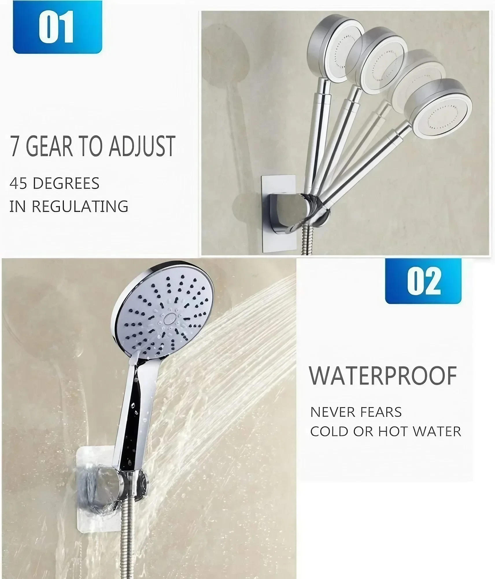 Description Picture 6 of itemJJYY Adjustable Self-adhesive Hand Shower Bracket Chrome Absorbed Polished Wall-mounted Bathroom Accessories