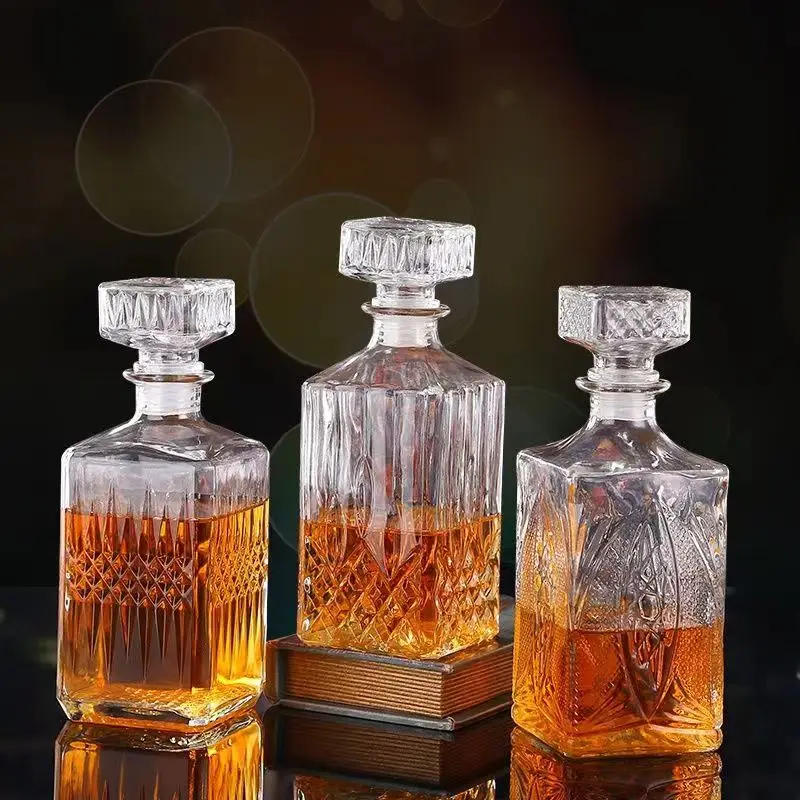 Description Picture 3 of item1PC 9x24cm Hot Sale Luxury Lead Free Square Wine Bottle Whiskey Glass Lot Decanter Alcohol Container Pourer Carafe 800ML Decore