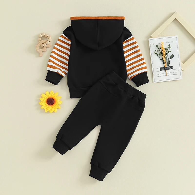 Description Picture 3 of itemBaby Boys Pants Set Long Sleeve Hooded Striped Hoodie with Elastic Waist Sweatpants Infant Clothes