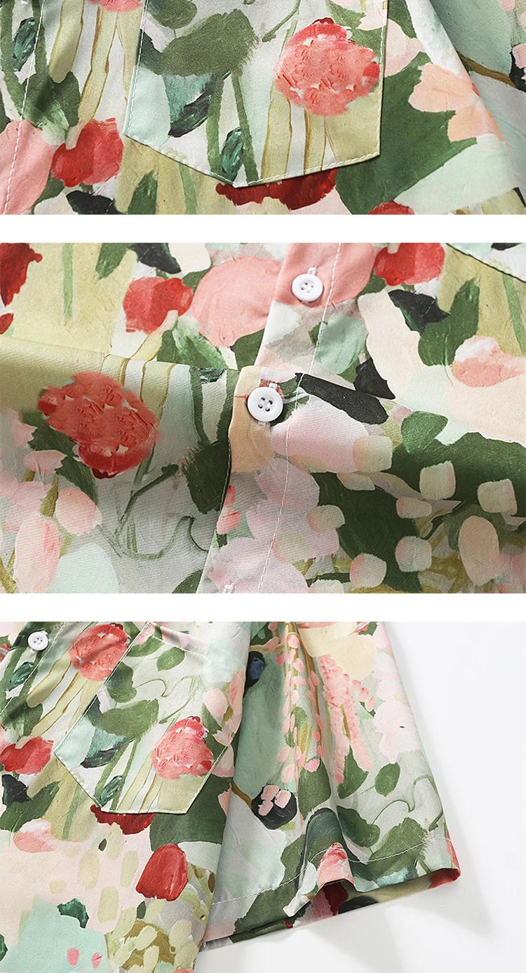 Description Picture 5 of itemMen Women Plant Graffiti All-print Short-sleeved Lapel Shirts Trendy Beach Holiday Style Casual Loose Single-breasted Blouse Top