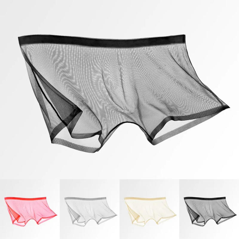 Description Picture 4 of itemMen's Underwear Transparent Boxers Bulge Ice Silk See Through Underpants Sexy Briefs Low Waist Panties Lingerie Intimates