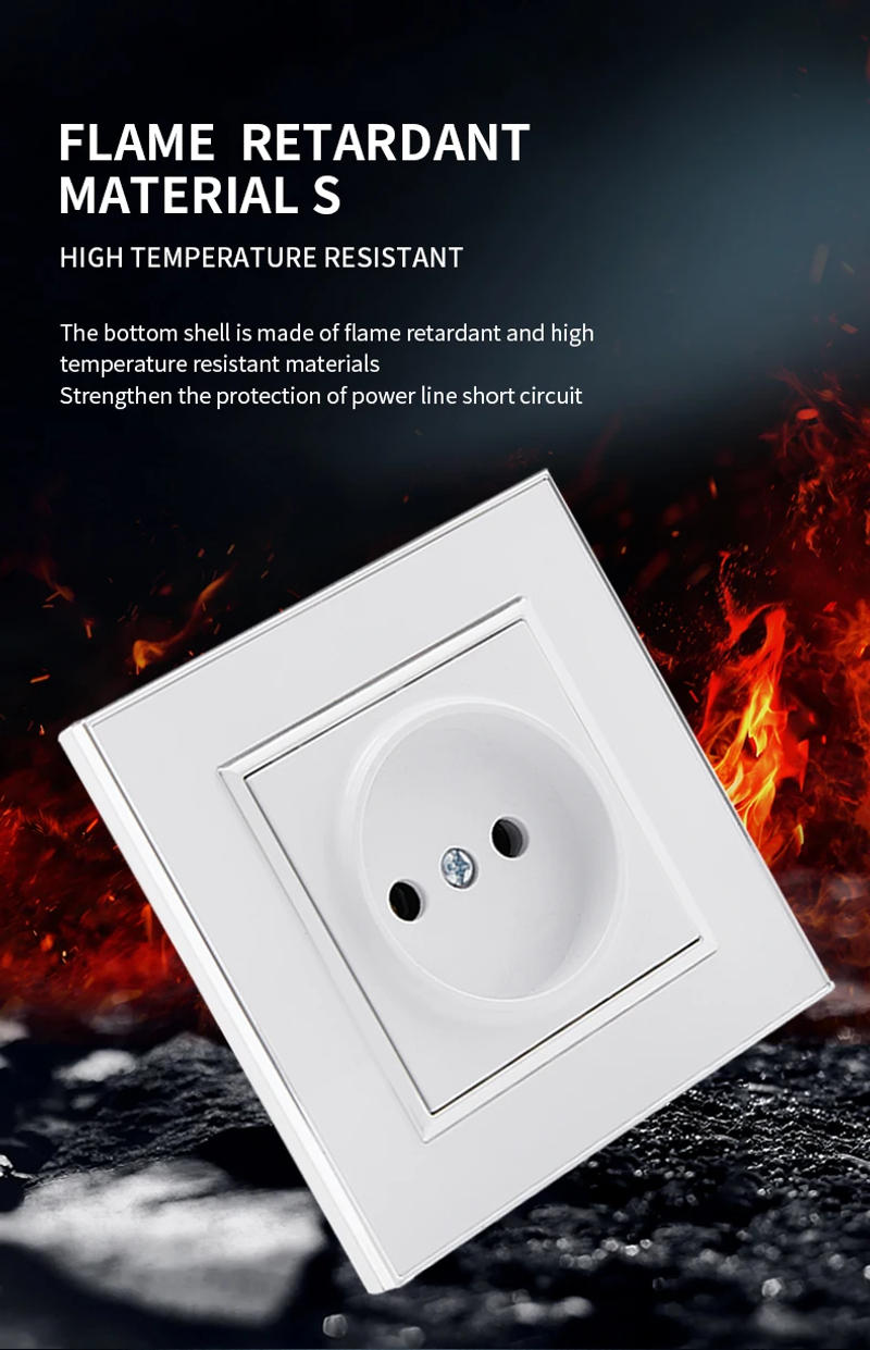 Description Picture 5 of itemWESA EU Standard Mirror Acrylic Wall Socket White Flame Retardant Panel Power Socket 16A Electrical Outlet No Standard Ground