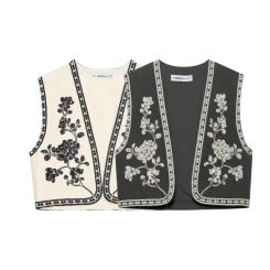 Women's Spring Flower Embroidered Vest Fashion Sleeveless Vest O-neck Women's Unique Top