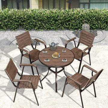 Outdoor plastic wood table and chair combination courtyard anticorrosive wood outdoor leisure table and chair terrace outdoor ga