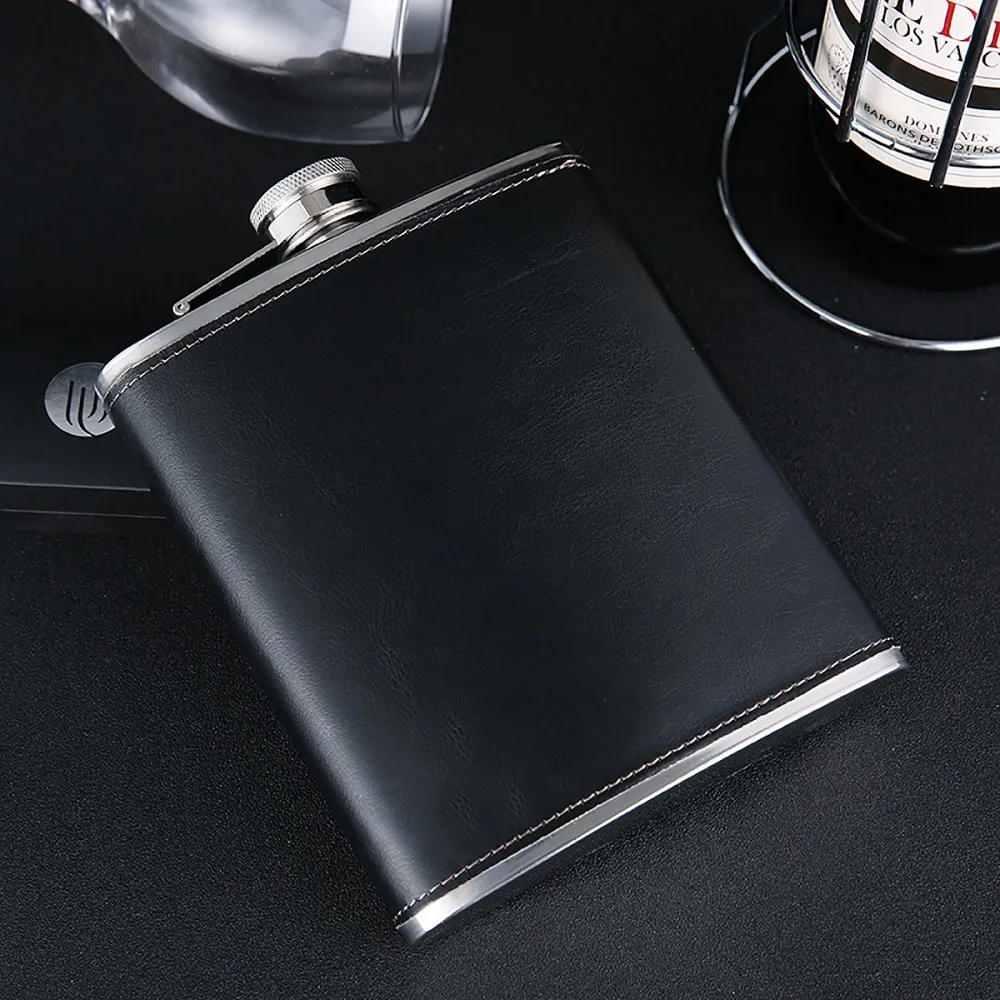 Description Picture 6 of item18 oz Black Leather Wrap Whisky Flagon Stainless Steel Hip Flask Alcohol Wine Pot Large Capacity Bottle Vodka Liquor 500ML