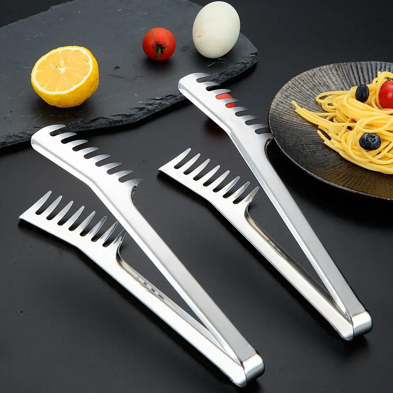 Description Picture 3 of item9 Inch Stainless Steel Noodle Tongs Pasta Spaghetti Tongs Food Clips Stainless Steel Handle Cooking Utensils Kitchen Accessories