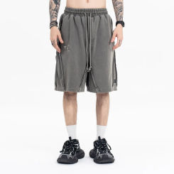 Summer Heavy Duty Old Wash Sports Five-minute Shorts Vintage Embroidery Pattern Man Pants Gray Casual Loose Men's Pants