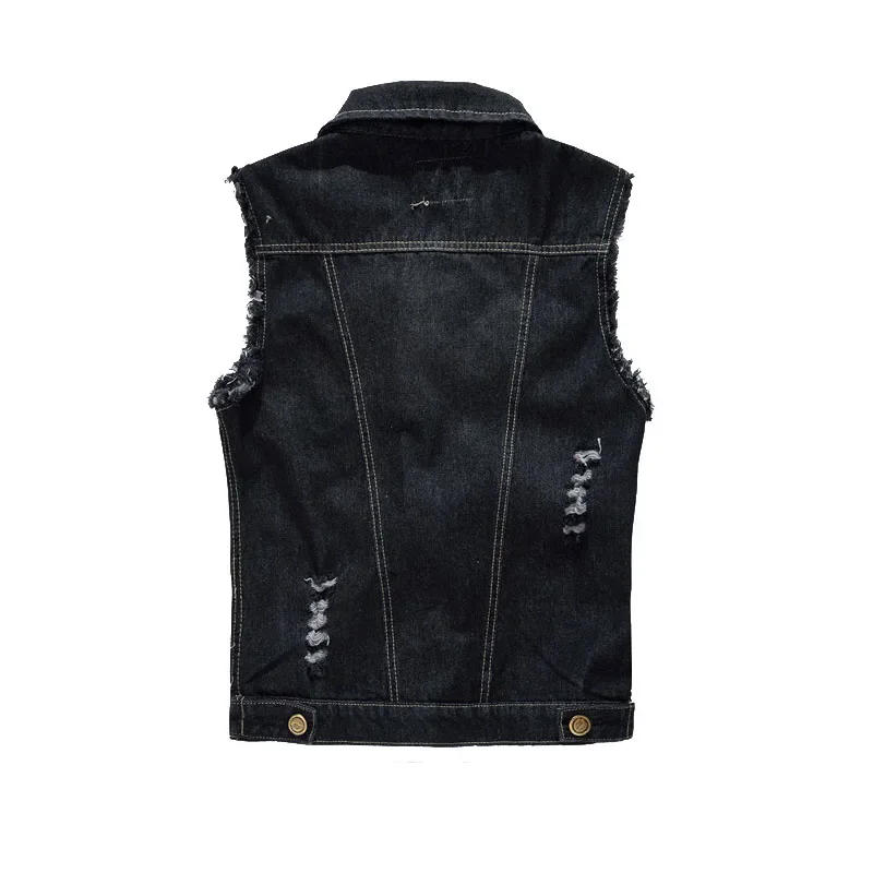 Description Picture 4 of itemNew Men's Denim Vest Male Black Color Slim Fit Sleeveless Jackets Men Hole Jeans Brand Waistcoat Plus Size 6XL Multiple styles