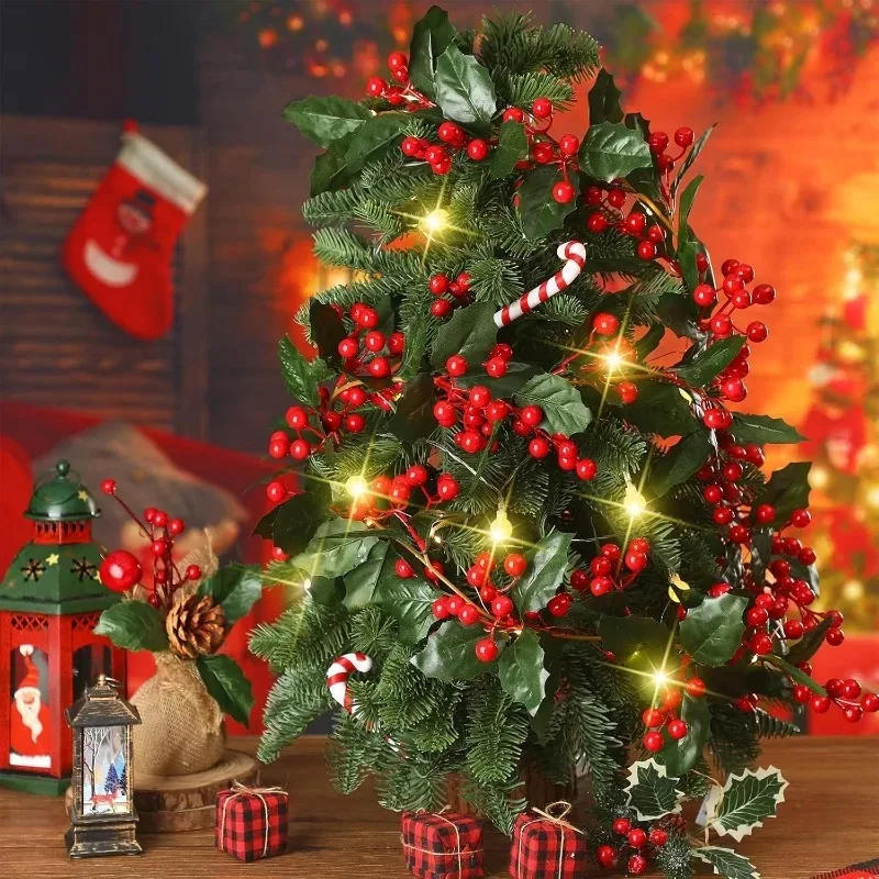 Description Picture 5 of itemArtificial Plants Christmas Holly Berry Vines Fake Green Leaves Hanging Garlands with Light Strings for Home Party Xmas Decor
