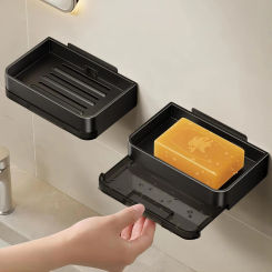 Wall-mounted Drain Soap Box Soap Holder Bathroom Wall Hanging Box Perforation-free Bathroom Soap Box Storage Rack