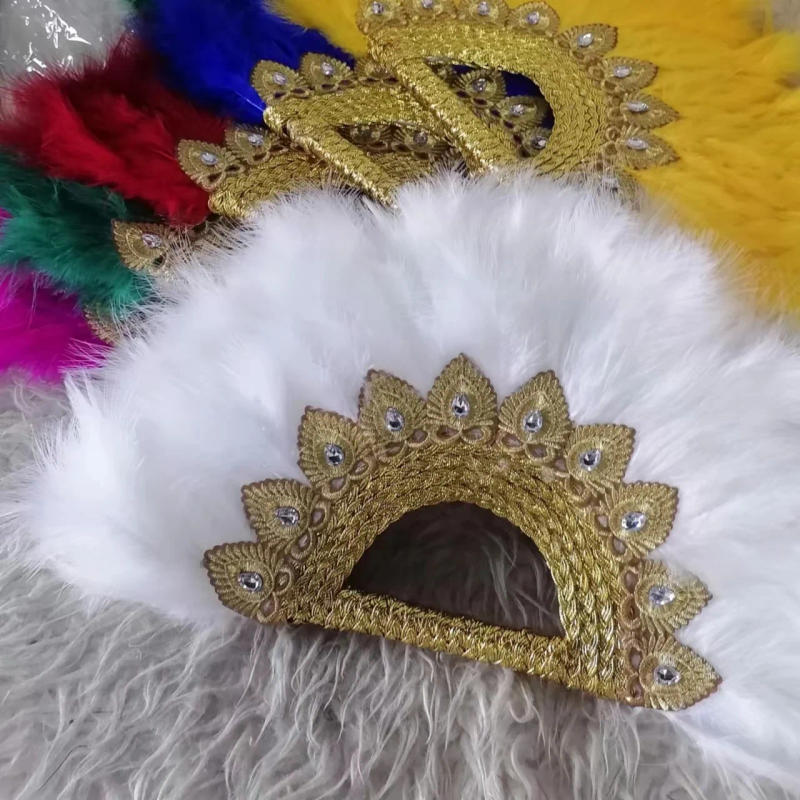 Description Picture 4 of item1pcs Handmade African Turkey Feather Hand Fan Black Handfan for Dance Wedding Decoration Fan with Handmade Stones Customized Fan