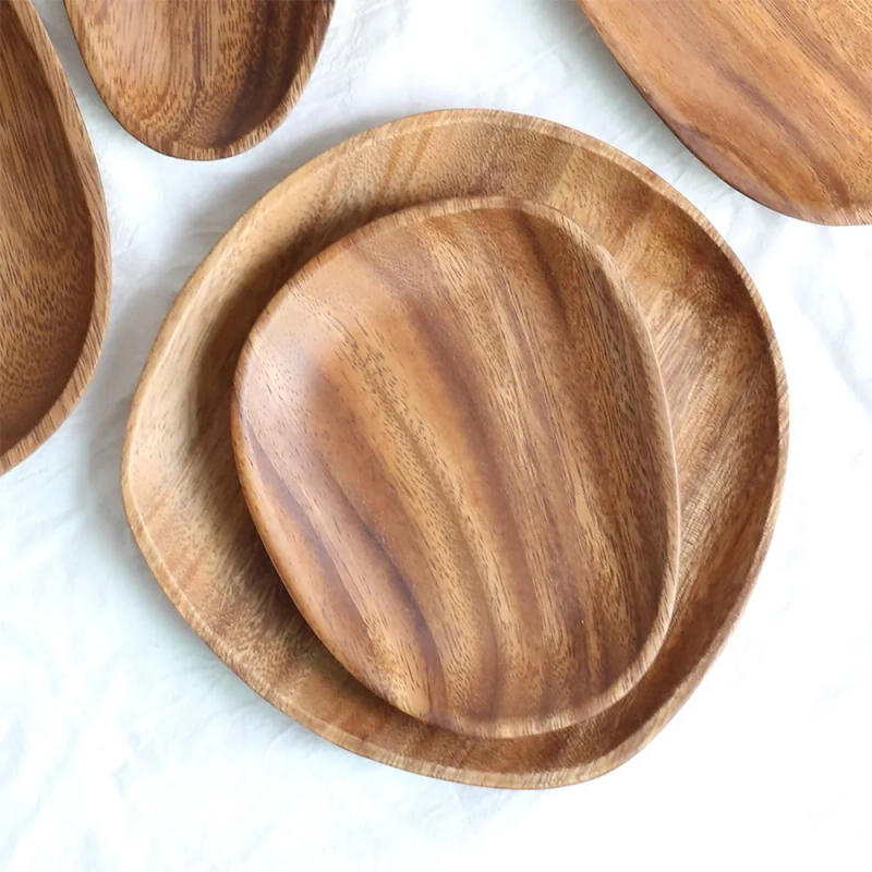 Description Picture 4 of itemWalnut & Acacia Irregular Oval Solid Wood Dinner Plate Wooden Serving Decorative Tray, for Dishes Snack, Dim Sum, Fruit, Dessert