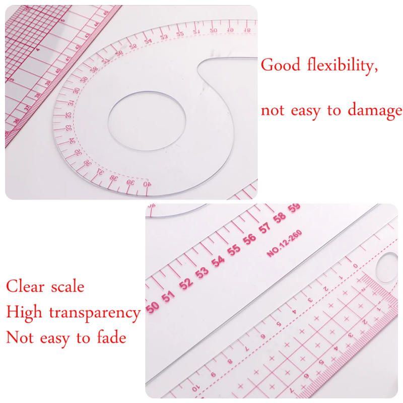 Description Picture 5 of item11Pcs Multifunctional French Curve Ruler Soft Plastic Patchwork Ruler Measure Dressmaking Drawing Template Craft Sewing Tools