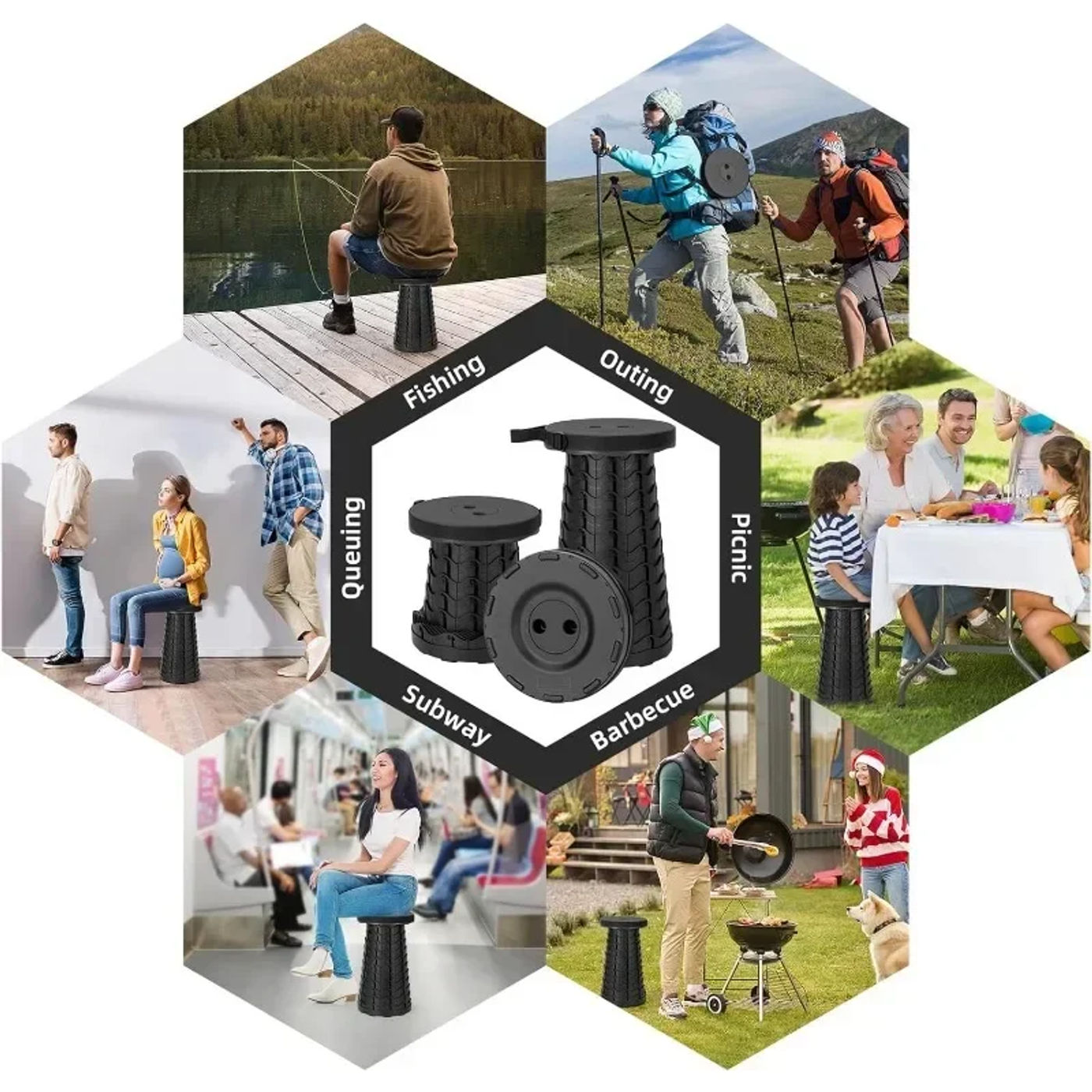 Description Picture 6 of itemCollapsible Stool Portable Folding Expandable Stool with Carrying Straps Home Space Saving Furniture Stools for Camping Fishing