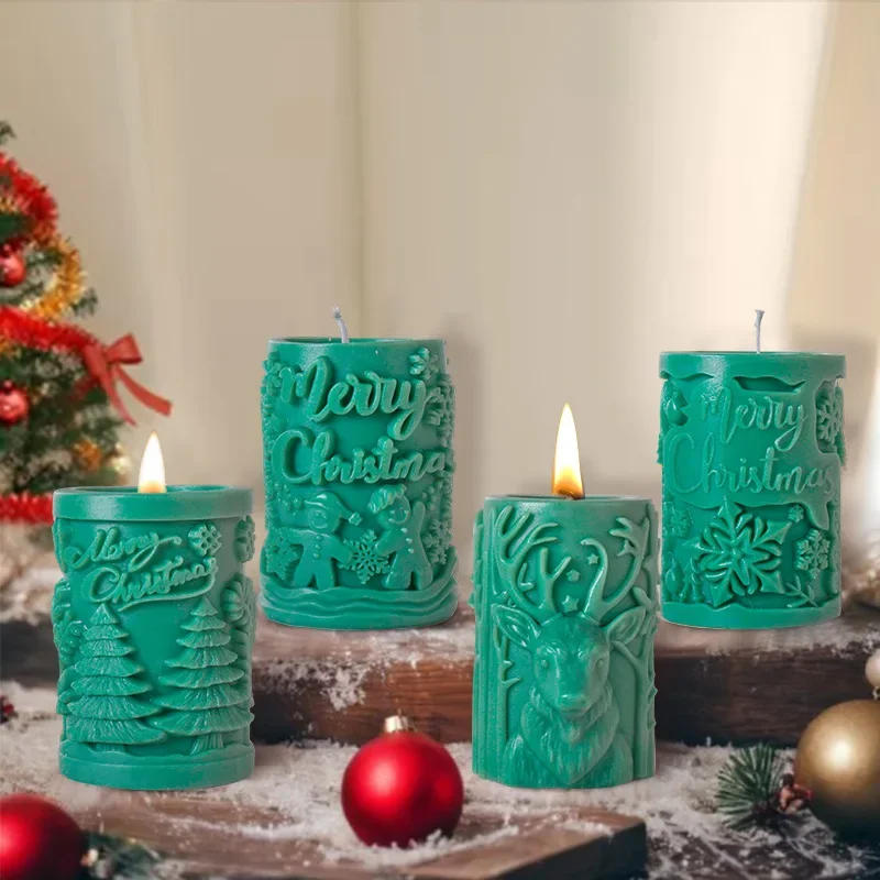 Description Picture 6 of itemChristmas Scented Candle Silicone Mold Christmas Letter Snowflake Candle Ornament Cylindrical Fragrance Candle Making Tools
