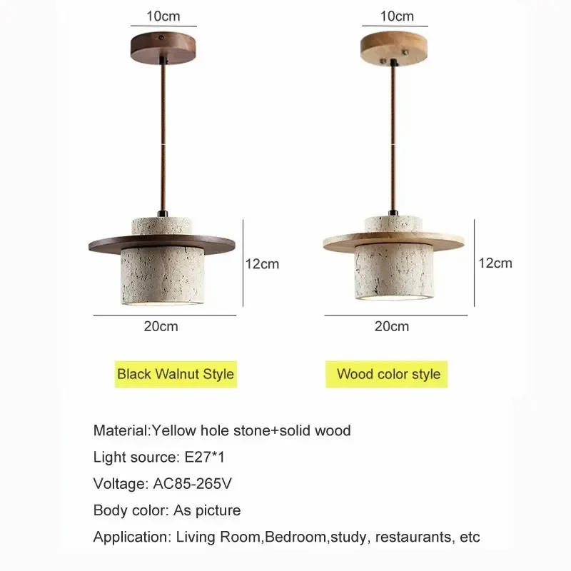 Description Picture 5 of itemWalnut Yellow Travertine Pendant Lights for Bedroom Bedside Hotel Bathroom Hanging Lamp Shop Restaurant Stone Ceiling Chandelier