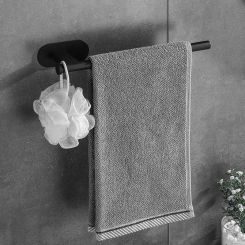 Black perforated towel ring Stainless steel towel rod in the bathroom Bathroom single pole Storage hook Bathroom accessories