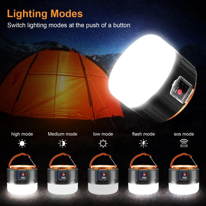Description Picture 2 of itemRechargeable LED Light Camping Light Outdoor Solar Light Bulb 3 Mode Tent Lamp Portable Lantern Night Emergency Bulb Flashlight