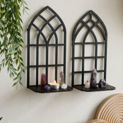Gothic Wooden Hollow Wall Decoration Black Wall Hanging Floating Shelves Vintage Door Frame Rustic Spooky Decorative Home Decor