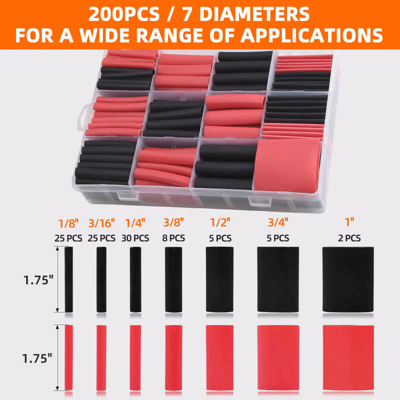 Description Picture 3 of itemWire Heat Shrink Tubing Kit -4:1 Ratio Adhesive Lined Black Waterproof Industrial 3:1 Black Red Electrical Heatshrink Wrap Tubes